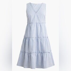 J. Crew Factory Women’s Seersucker Ruffle Mini Dress 100% Cotton Size 14 Preppy